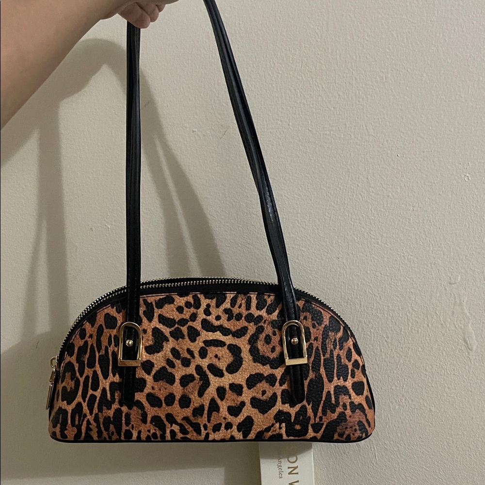 Leopard Print Shoulder Bag with Black Straps (Vegan Leather)